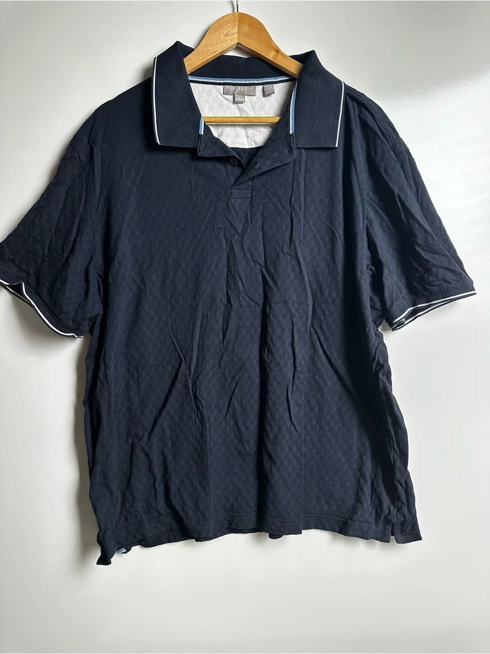 Ted Baker Men's Geometric Knit Polo Shirt XXL Navy Blue Short Sleeve